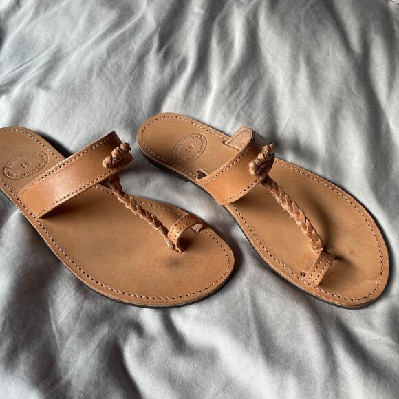 Handmade Greek Toe Ring Strap Sandals - Tan - Size 41 - Picture 4 of 4